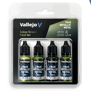 Vallejo TMM Amber Green Paint Set, 4 x 18 ml True Metallic Metal Paint Set Vallejo