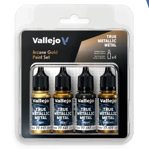 Vallejo TMM Arcane Gold Paint Set, 4 x 18 ml True Metallic Metal Paint Set Vallejo