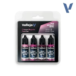 Vallejo TMM Crimson Magenta Paint Set, 4 x 18 ml True Metallic Metal Paint Set Vallejo