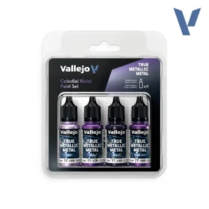 Valeljo TMM Celestial Violet Paint Set, 4 x 18ml True Metallic Metal Paint Set Vallejo