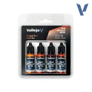Vallejo TMM Forged Red Paint Set, 4 x 18 ml True Metallic Metal Paint Set Vallejo