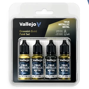 Vallejo TMM Greenish Gold Paint Set, 4 x 18 ml True Metallic Metal Paint Set Vallejo