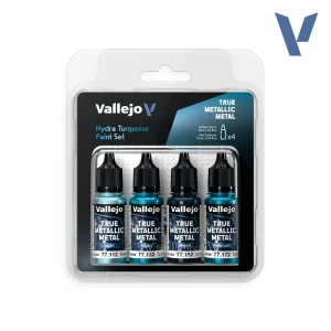 Vallejo TMM Hydra Turquoise Paint Set, 4 x 18 ml True Metallic Metal Paint Set Vallejo